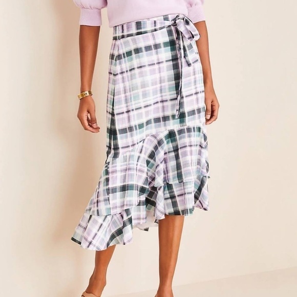 Ann Taylor Plaid Double Flounce Skirt Multi Pastel Preppy Academia Corpcore - Picture 1 of 11
